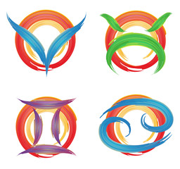the set of signs  zodiac watercolor brushes, vector illustration