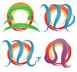 the set of signs  zodiac watercolor brushes, vector illustration