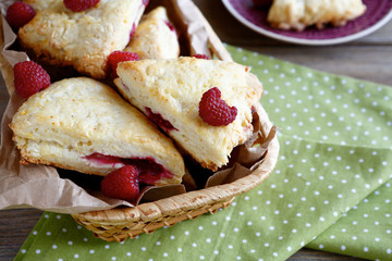 Sweet Scone with raspberries in a box