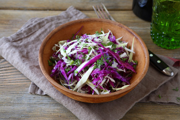 Finely chopped cabbage salad in a bowl