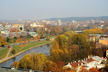 Fototapeta na wymiar Vilnius autumn panorama from Gediminas castle tower