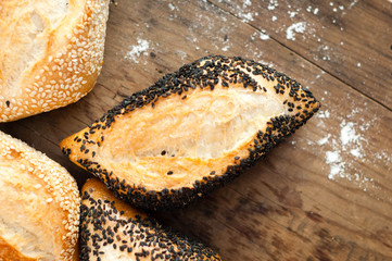bread with  sesame on a board