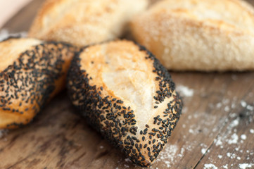 bread with  sesame on a board