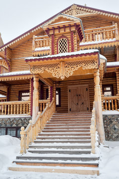 Wooden Snowy owl tavern of abalak tourist complex