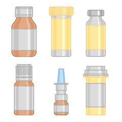 drug bottle set. colorful line icon