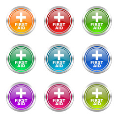 first aid colorful vector icons set