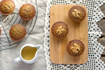 Moist date muffins with homemade toffee caramel