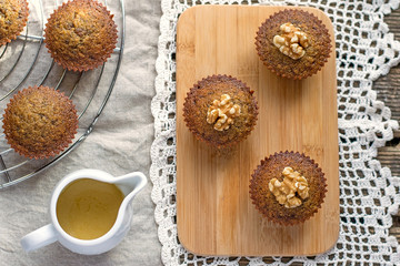 Moist date muffins with homemade toffee caramel