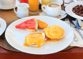 Eggs benedict served for breakfast
