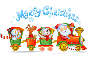 Toy train with reindeer, bear and snowman.