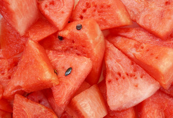 Close-up of fresh slices of red watermelon
