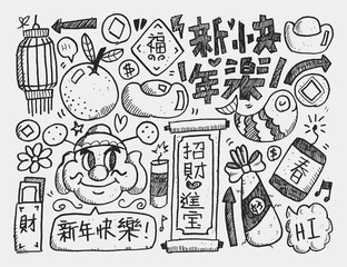 Doodle Chinese New Year BackgroundChinese Word Happy