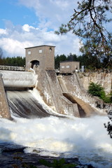View of a hydroelectric power station dam in Imatra, Finland