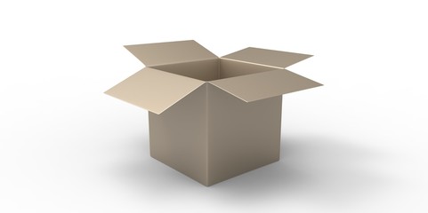 yellow 3D  opened cardboard box isolated over white background