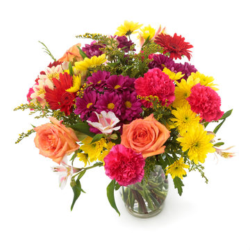 Colorful flowers bunch in a vase