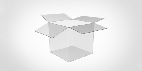 transparent 3D Blank  glass box isolated over white background