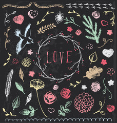 Hand Drawn Vintage Chalkboard Nature Elements © ArtnerDluxe