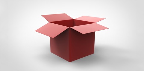 red 3D opened cardboard box isolated over white background