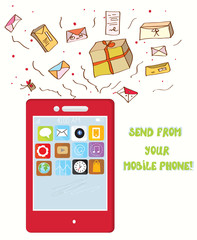 Send from your phone illustration with messages and data