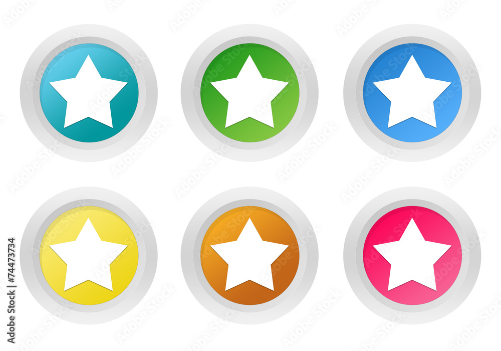 Wall mural set of rounded colorful buttons with star symbol