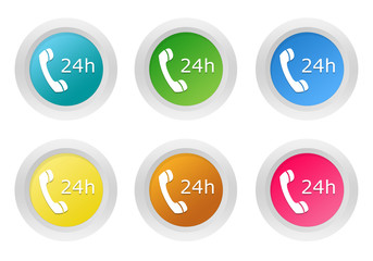 Set of rounded colorful buttons to symbolize attention 24 hours