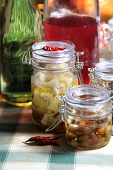 Mix of homemade canned delicious food