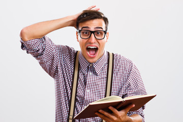 Nerdy man in panic