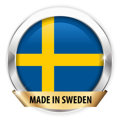 made in sweden silver badge isolated button