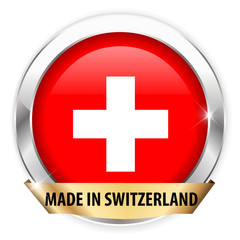made in switzerland silver badge isolated button