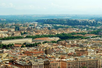Aerial view of Rome city from St Peter Basilica roof