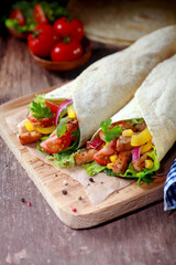 Mexican tacos with meat and vegetables
