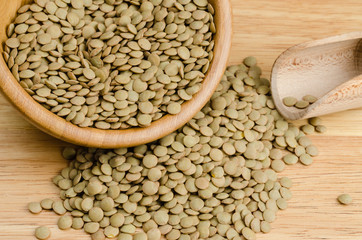 lentils, on wood, background, close up