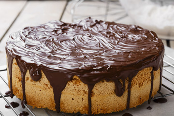 sponge cake covered in chocolate