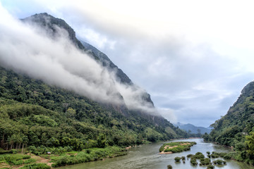 Fototapeta na wymiar Ou River in the morning in Nong Khiaw, Laos