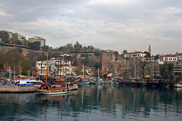 Fototapeta premium View of Kaleici, Antalya old town harbor.