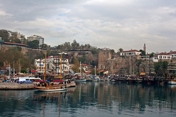 View of Kaleici, Antalya old town harbor.