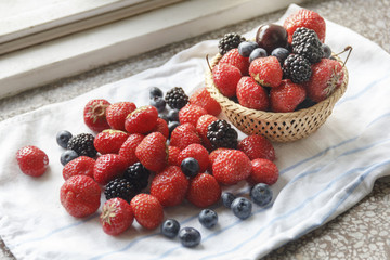 Fresh berries on the towel