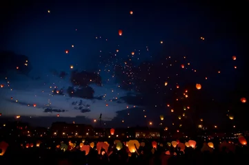 Fotobehang Night christmas festival of lanterns © svetlanafoto