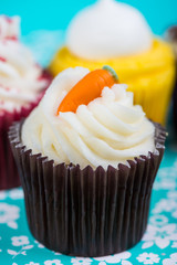 group of cup cakes on bbright background