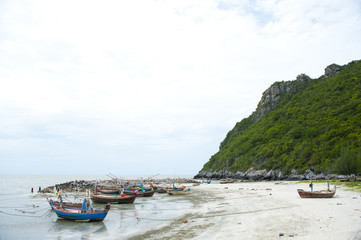 Wooden fishing boat on the beach.