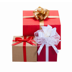 Christmas presents. Gift boxes with ribbons.