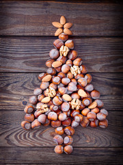 Christmas tree made of hazelnuts