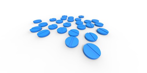 blue azzure drugs pills on white background