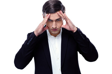 Portrait of a pensive businessman over white background