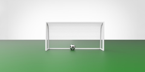 A black and white soccer ball and a goal post