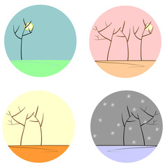 Tree silhouettes seasons set
