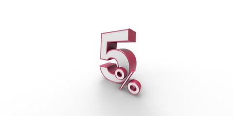 3D rendering of a pink and white 5 percentage letters