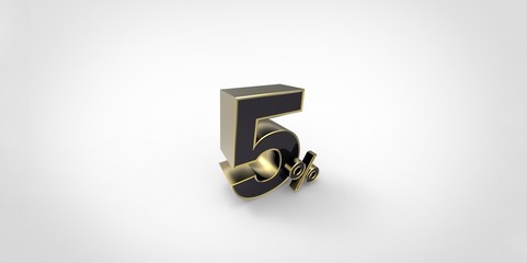 3D rendering of a gold and black 5 percent letters