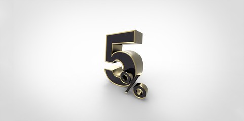 3D rendering of a gold and black 5 percent letters