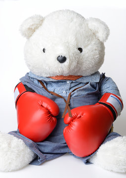 Big White Teddy Bear Wear The Boxing Glove